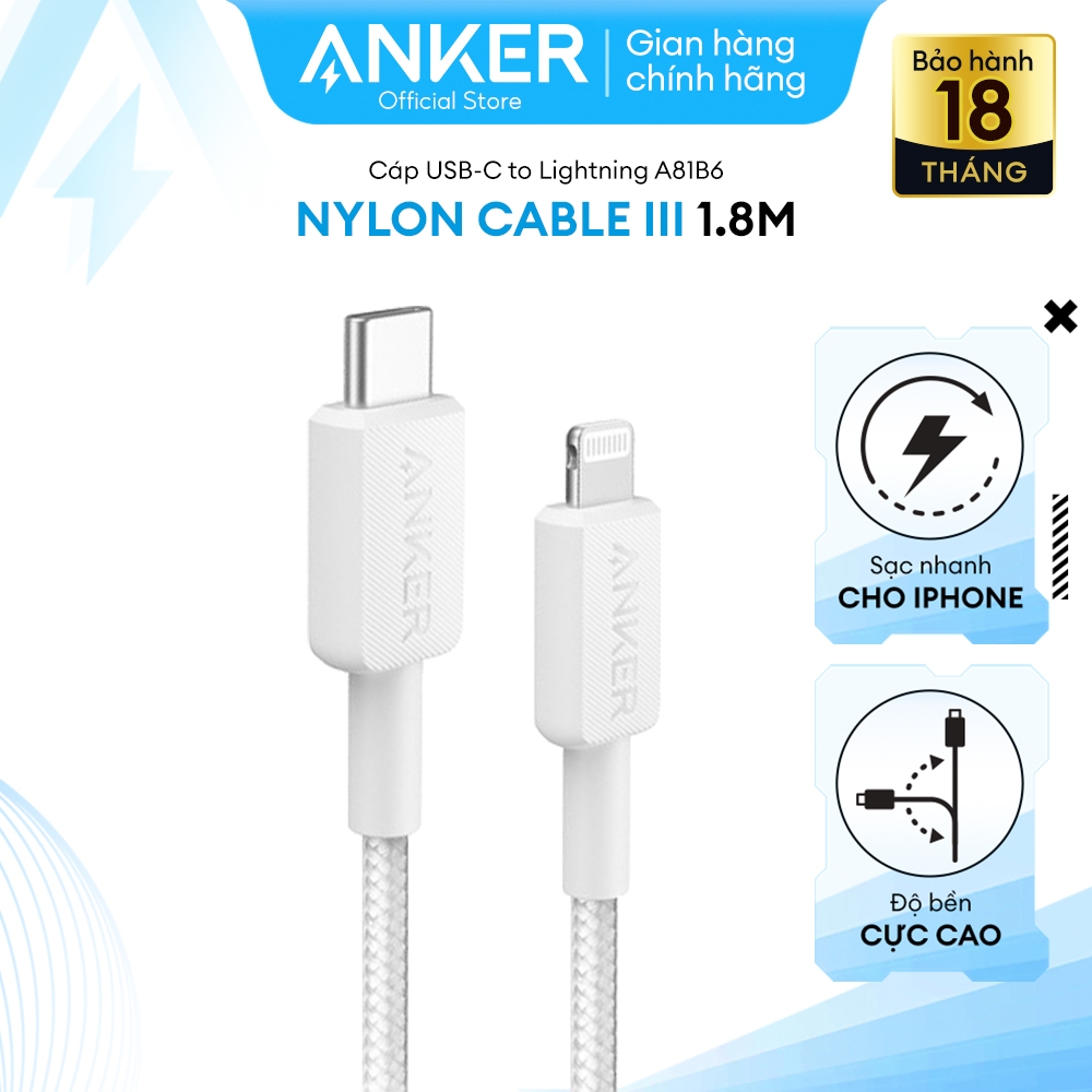 Ảnh Cáp Sạc ANKER 322 Nylon Cable III USB-C to Lightning Dài 1.8m - A81B6 1