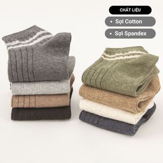 Set 5 đôi tất vớ nam nữ cổ cao GOMTAT sọc ngang nhiều màu sắc, chất liệu cotton khử mùi thoáng khí - UYE-7008-CB5