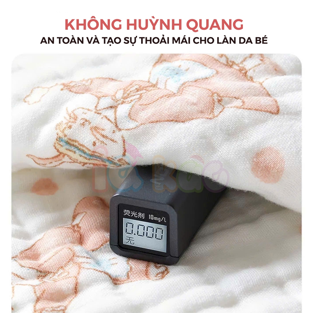 Ảnh Khăn Quấn Ủ Xô Vuông 4 Lớp Có Mũ Organic IQKao Cho Bé Sơ Sinh, chăn ủ choàng Chất Liệu Xô đa năng thoáng mồ hôi UC07 3