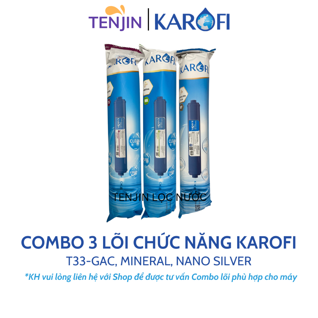 Combo 3 Lõi Chức Năng 568 Karofi Gồm T33-GAC, Mineral, Nano Silver Plus Dùng Cho Máy Lọc Nước RO
