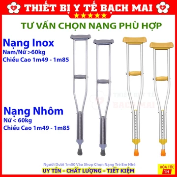 Nạng Chống Nách Bằng INOX Có Cao Su Mềm, Siêu Chắc Chắn - Nạng Chống Hỗ Trợ Người Khuyết Tật, Tai Nạn Tập Đi