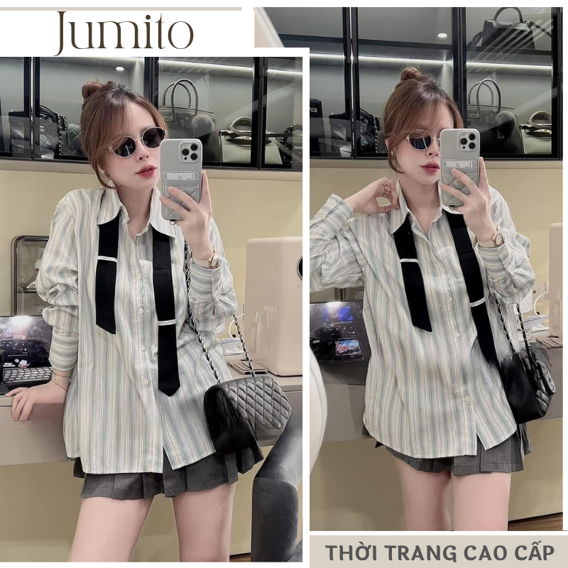Set đồ nữ áo sơ mi chất thô thấm hút mồ hôi kèm chân váy xếp ly basic Jumito, đồ bộ nữ phong cách nhẹ nhàng HCOM2946