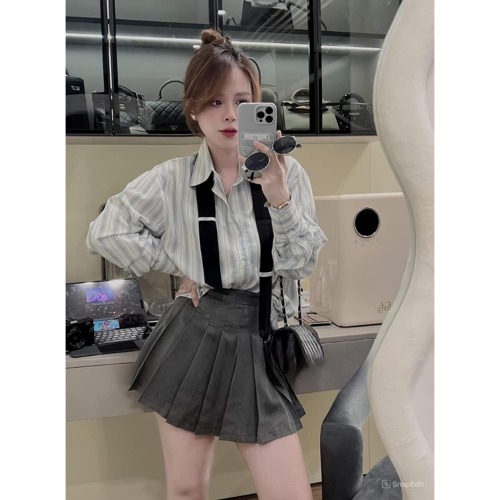 Set đồ nữ áo sơ mi chất thô thấm hút mồ hôi kèm chân váy xếp ly basic Jumito, đồ bộ nữ phong cách nhẹ nhàng HCOM2946