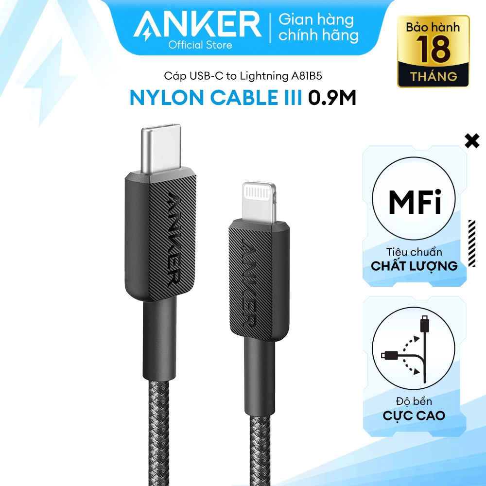 Ảnh Cáp Sạc Nylon Anker 322 USB-C to Lightning 0.9m - A81B5 - VT 1