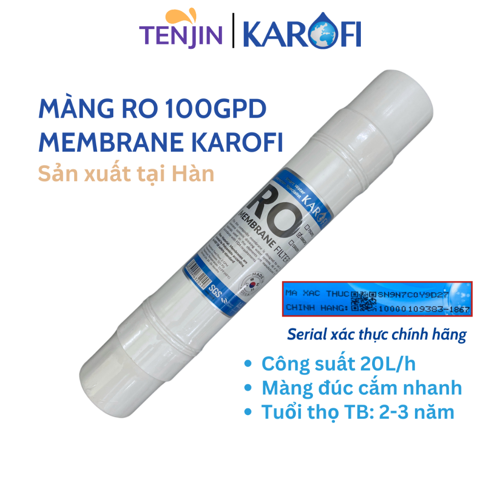 Màng Lọc RO Membrane Karofi Sản Xuất Tại Hàn Công Suất 100GPD Cắm Nhanh -Lõi Lọc Số 4, Màng RO Nhập Khẩu Hàn