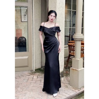 Đầm dạ hội hồ điệp bẹt vai thanh lịch [Đầm dạ hội đi tiệc ] trắng, đen, xanh, đỏ, vàng M042