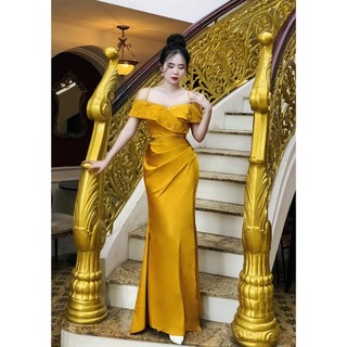 Đầm dạ hội hồ điệp bẹt vai thanh lịch [Đầm dạ hội đi tiệc ] trắng, đen, xanh, đỏ, vàng M042