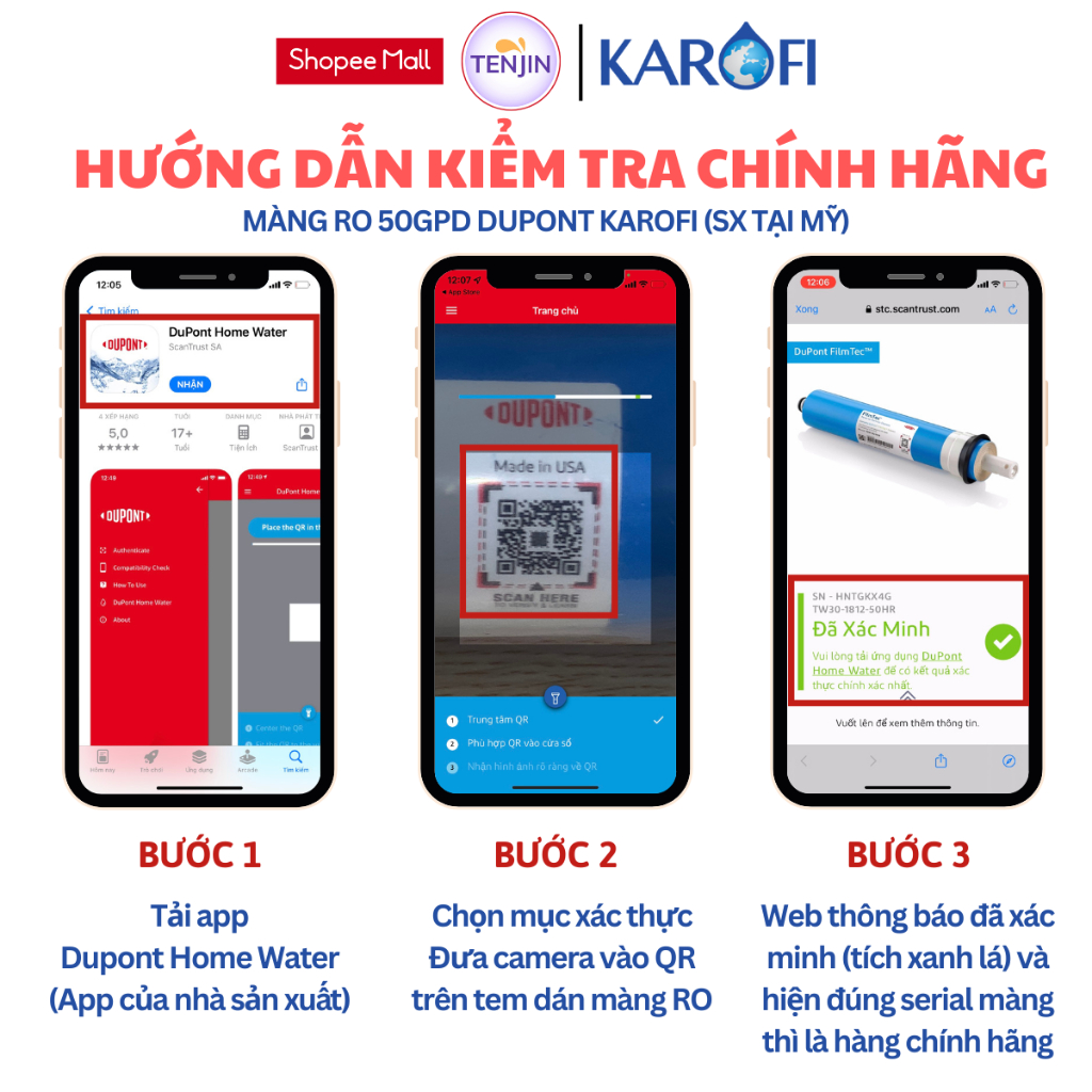 Combo 4 Lõi Lọc Karofi Gồm 123 Smax Duo Và Màng RO 50GPD Dupont Dành Cho Máy Sử Dụng 3 Cốc Lọc 10Inch Và Vỏ Màng RO