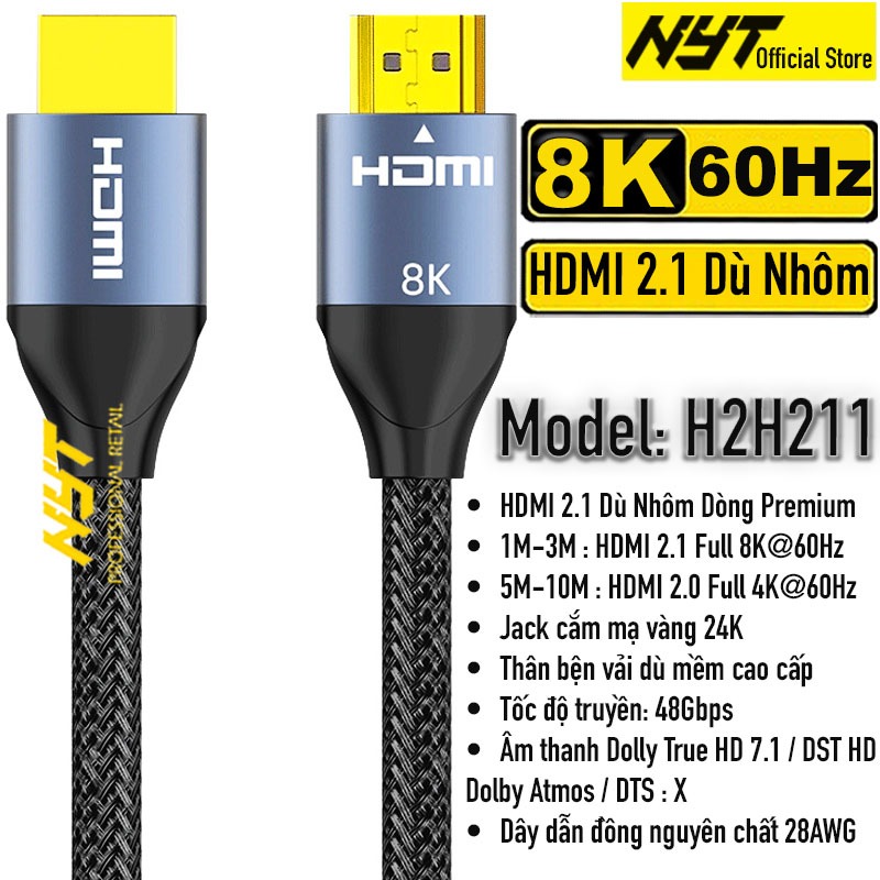 Dây HDMI 2.1 Bọc Lưới NYT Chính Hãng Kết Nối Máy Tính, PC, DVD ...