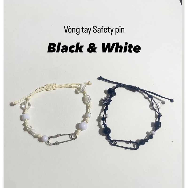 Couple95 Vòng tay dây sáp Safety pin Black and White | Shopee Việt Nam
