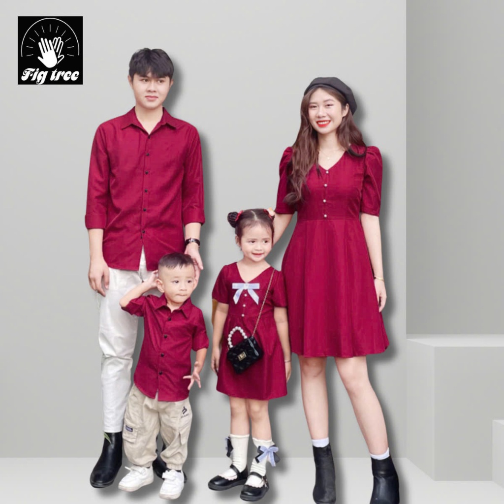 Đồng Phục Gia Đình Fig Tree Màu Đỏ Đô Đúng Chuẩn Đi Tiệc, Chụp Hình, đón Noel - đón Tết Siêu Sang