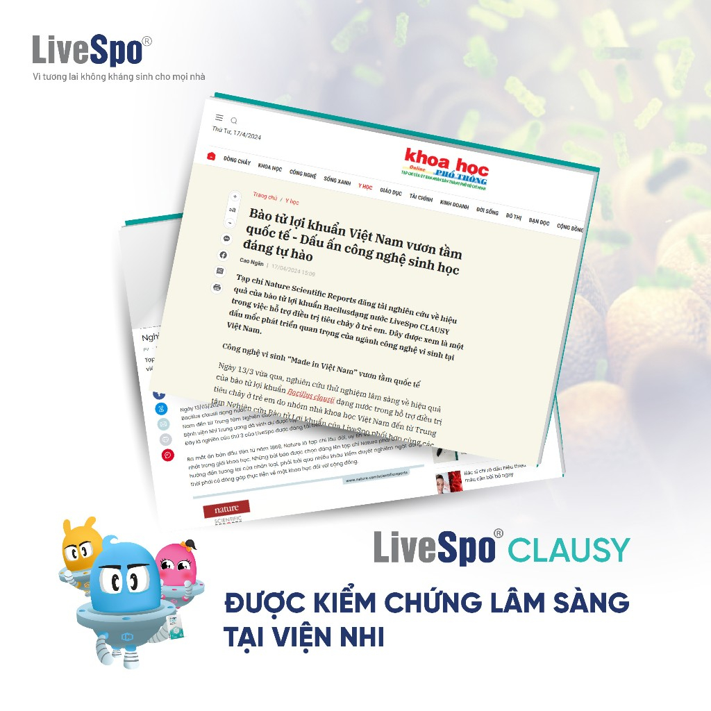 Men vi sinh LiveSpo Clausy - Giảm rối loạn tiêu hóa cho người uống kháng sinh hộp 10 ống x 5ml