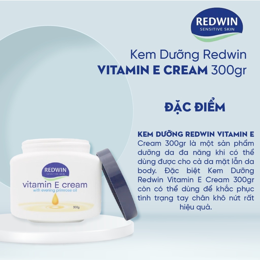 Kem Dưỡng Da Cao Cấp Redwin Vitamin E Cream 300g Nội Địa Úc Dưỡng Ẩm Và Duy Trì Sự Đàn Hồi Của Da