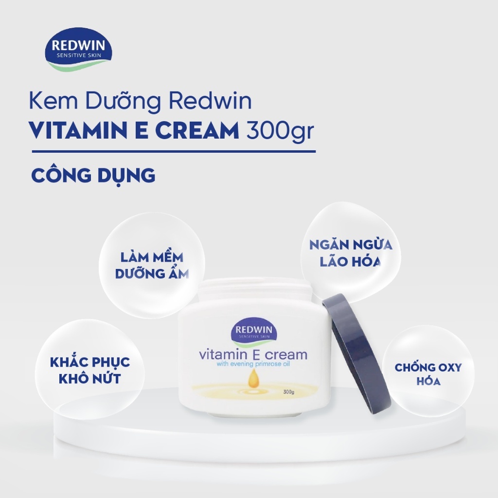 Kem Dưỡng Da Cao Cấp Redwin Vitamin E Cream 300g Nội Địa Úc Dưỡng Ẩm Và Duy Trì Sự Đàn Hồi Của Da