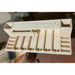 Khay gỗ đựng tông đơ 6 ngăn 2 hố có ngăn kéo uy tín và chất lượng