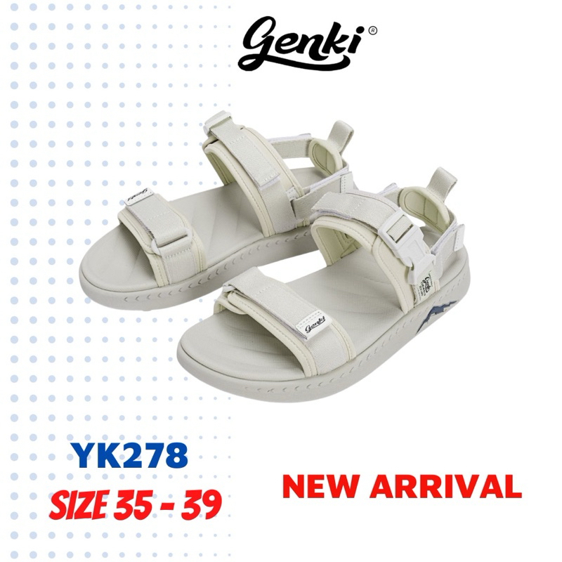 Ảnh Sandal Unisex Genki Màu Kem Quai Ngang Đế Cao Su Thời Trang Sport YK278 1