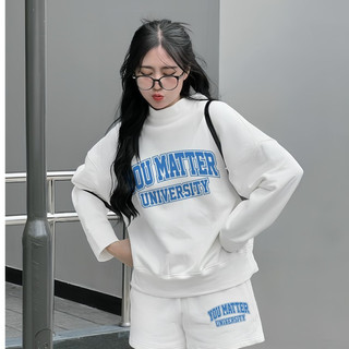 Set Bộ Nỉ Nữ Thu Đông CHEPOL Cổ Tròn, In Chữ (Áo Sweater Trắng + Quần Đùi Trắng) Chất Nỉ Chân Cua Cao Cấp, Dày Dặn-CPN82