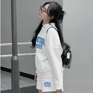 Set Bộ Nỉ Nữ Thu Đông CHEPOL Cổ Tròn, In Chữ (Áo Sweater Trắng + Quần Đùi Trắng) Chất Nỉ Chân Cua Cao Cấp, Dày Dặn-CPN82