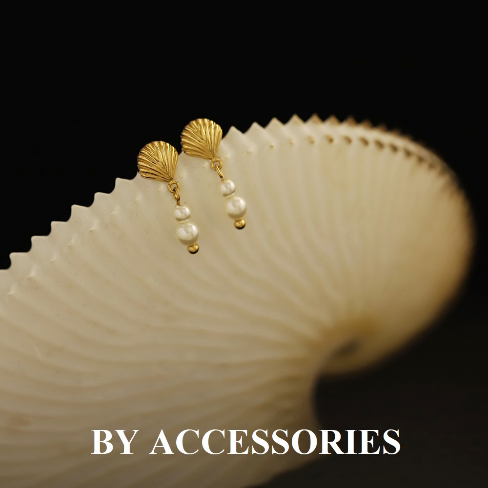 Bông tai nữ titan kiểu tua rua dài vỏ sò phối ngọc trai nhân tạo nhỏ xinh 2 trong 1 WE2477 BY ACCESSORIES