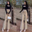 Quần Ống Loe Lưng Cao Dáng Legging Chất tuyết mưa Quần Vải Loe Dáng Dài Ôm Body Quần Tây Vải Loại 1 Q958