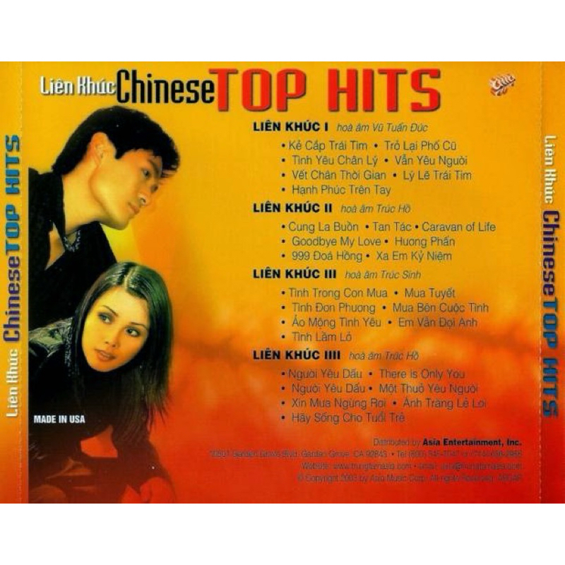 Băng Cassette Liên Khúc Chinese Top Hits - Lâm Nhật Tiến, Thiên Kim, Johhny Dũng, Hồ Ngọc Như