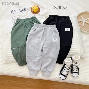Quần dài cotton da cá bé trai, quần thu đông trơn màu basic cho bé