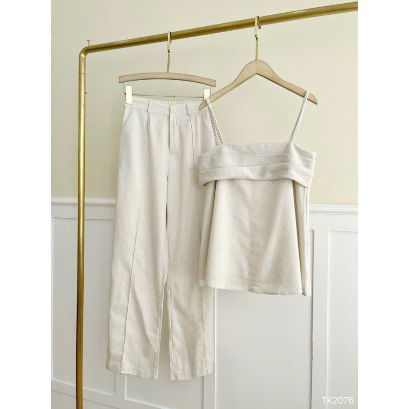 Set linen áo 2s form rộng+ quần suông dạo phố thoáng mát-PUSU HOUSE