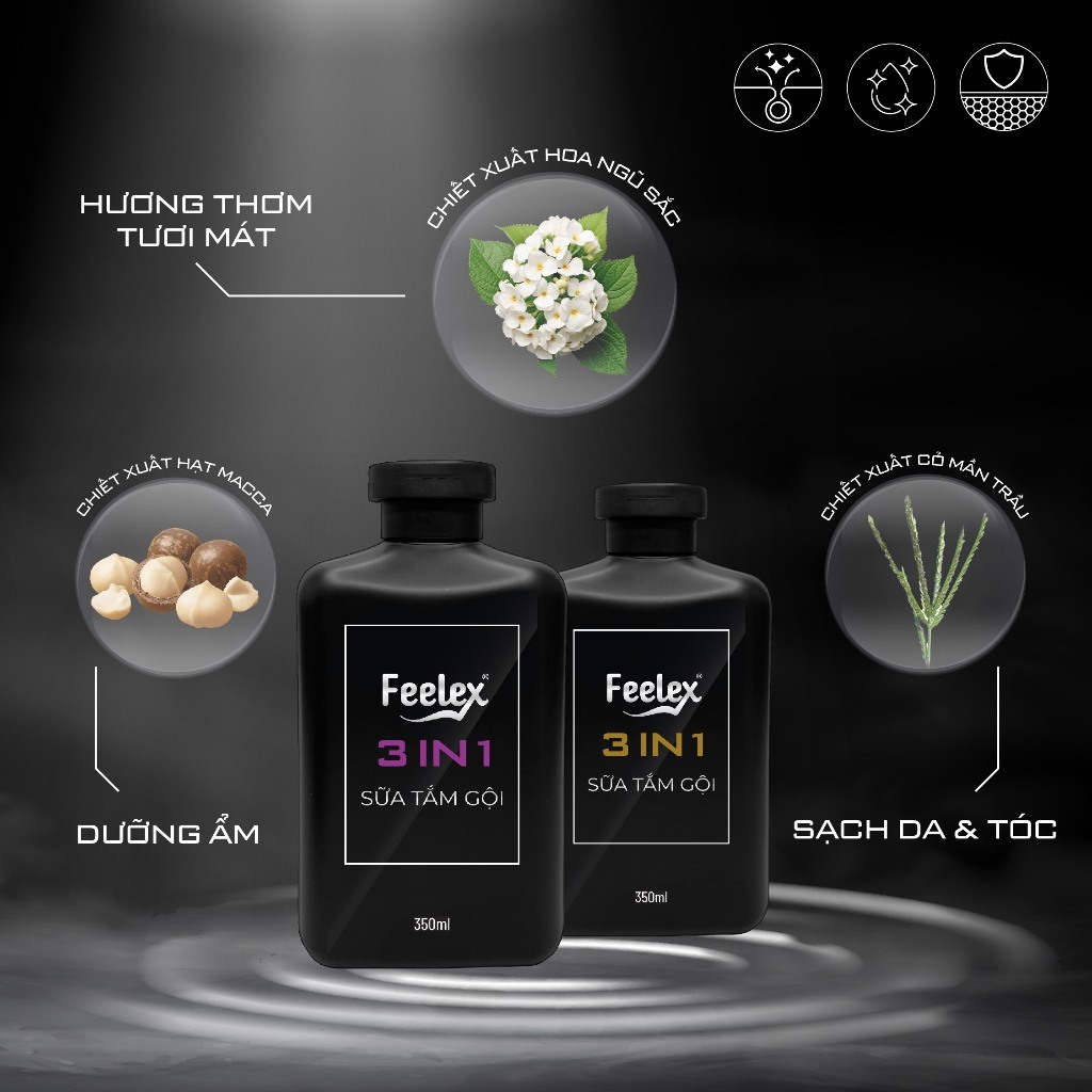 Sữa tắm gội Feelex 3 in 1 hương nước hoa cao cấp, thanh lịch, độ lưu hương lâu - 350ml