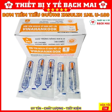 Kim Tiêm Tiểu Đường Insulin, Bơm Tiêm Thẩm Mỹ U100 1ml VINAHANKOOK [Hộp 100 Cái]