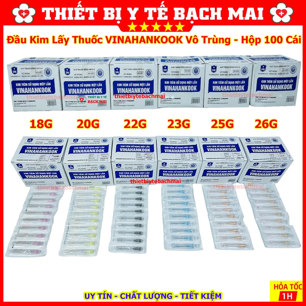 Đầu Kim Lấy Thuốc 18G, 20G, 22G, 23G, 25G, 26G Vinahankook - Hộp 100 ...