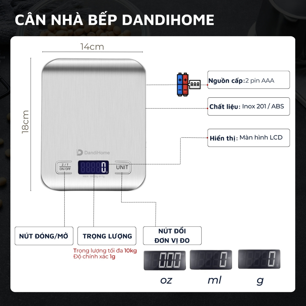 Ảnh Cân tiểu ly điện tử mini nhà bếp, cà phê DandiHome có độ chính xác cao 2