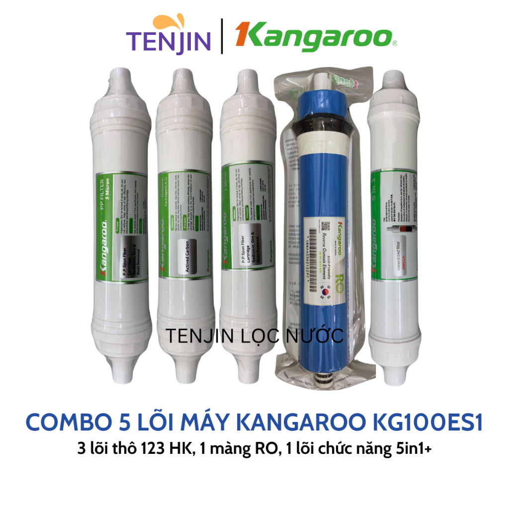 Combo 5 Lõi Lọc Nước Kangaroo Máy Model KG100ES1 Gồm 123 HK Đúc, Màng RO 50GPD Và Lõi Chức Năng 5in1+