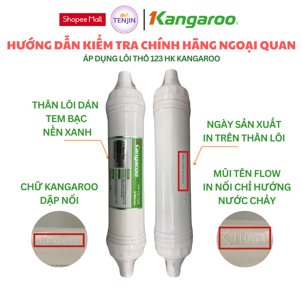 Combo 5 Lõi Lọc Nước Kangaroo Máy Model KG100ES1 Gồm 123 HK Đúc, Màng RO 50GPD Và Lõi Chức Năng 5in1+