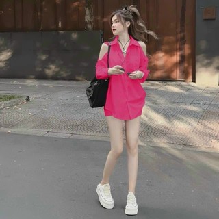 SET BỘ SƠ MI VẢI LỤA KHOÉT VAI GỢI CẢM PHONG CÁCH SANG TRỌNG NỮ TÍNH FREESIZE DƯỚI 55KG DỄ MẶC PHÙ HỢP THỜI TRANG