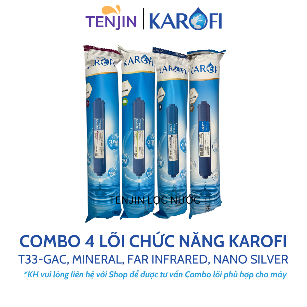 Combo 4 Lõi Chức Năng 5678 Karofi Gồm T33-GAC, Mineral, Far Infrared, Nano Silver Plus Dùng Cho Máy Lọc Nước RO