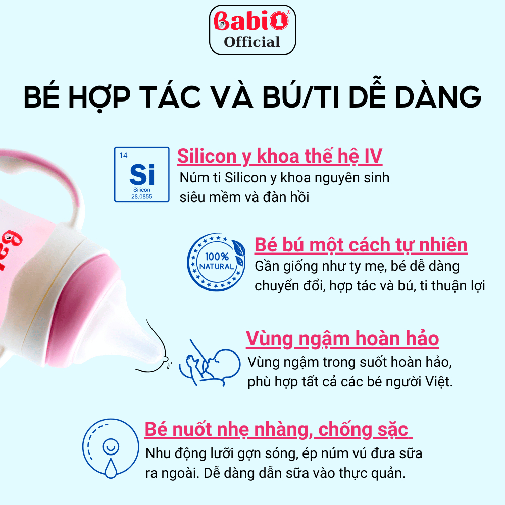 Combo 2 Bình Sữa Thủy Tinh Cho Bé Babi1 Cảm Biến Nhiệt Báo Nóng, Bọc Tráng Silicone Chống Vỡ Kèm Quà