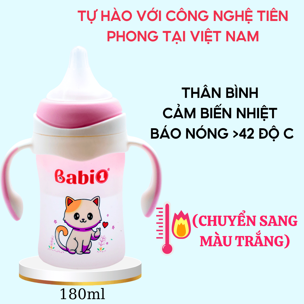 Combo 2 Bình Sữa Thủy Tinh Cho Bé Babi1 Cảm Biến Nhiệt Báo Nóng, Bọc Tráng Silicone Chống Vỡ Kèm Quà