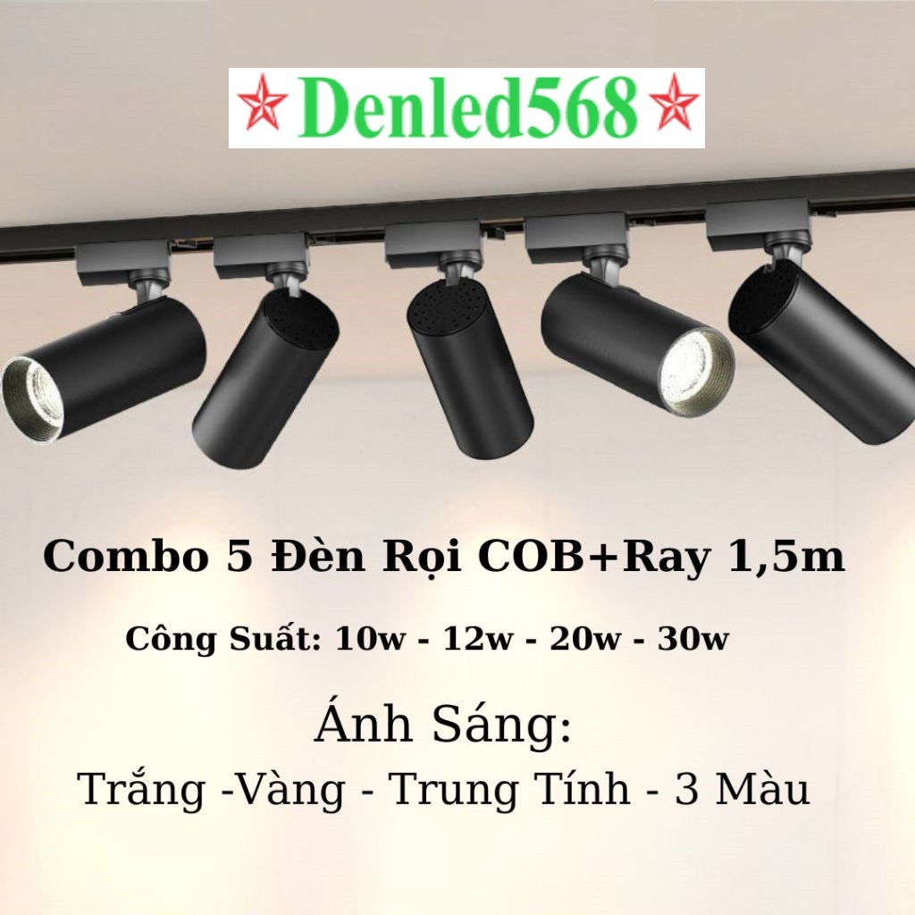 Combo 5 đèn rọi ray Cổ Dài Led cob Ống Bơ + thanh ray 1,5m đủ bộ trang ...