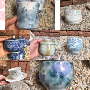Gốm sứ và thủy tinh Nhật 2hand chung trà kèm nắp và tách trà