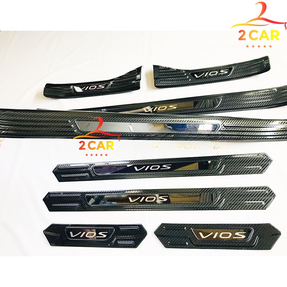Ốp bậc cửa, nẹp bước chân trong, ngoài xe Toyota Vios 2019 - 2022, 2023, 2024 vân carbon cao cấp