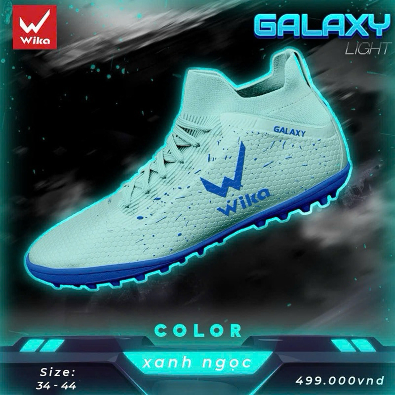 Giày đá bóng cổ cao Wika Galaxy Light size 34-44 trẻ em người lớn nam nữ cao cấp chính hãng nguyên hộp giá rẻ xanh ngọc