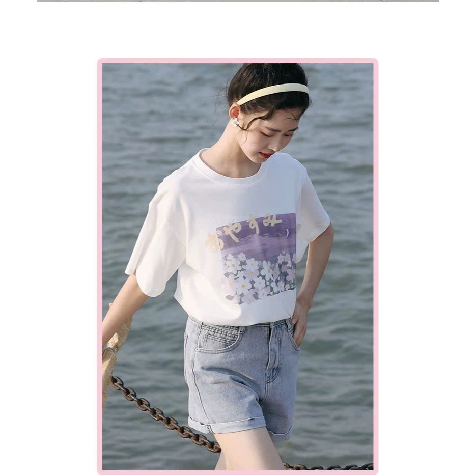Áo thun nữ ngắn tay hình Hoa tím Pastel ngọt ngào JULYfashion, Áo phông nữ phông cách Hàn Quốc thanh lịch, Cotton 100%