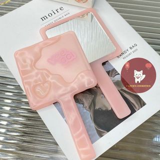 [VEECCI] Gương Trang Điểm Cầm Tay VEECCI, Thiết kế Vuông, Hồng Pastel Họa Tiết Gợn Sóng