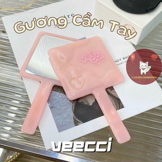 [VEECCI] Gương Trang Điểm Cầm Tay VEECCI, Thiết kế Vuông, Hồng Pastel Họa Tiết Gợn Sóng