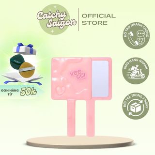 [VEECCI] Gương Trang Điểm Cầm Tay VEECCI, Thiết kế Vuông, Hồng Pastel Họa Tiết Gợn Sóng