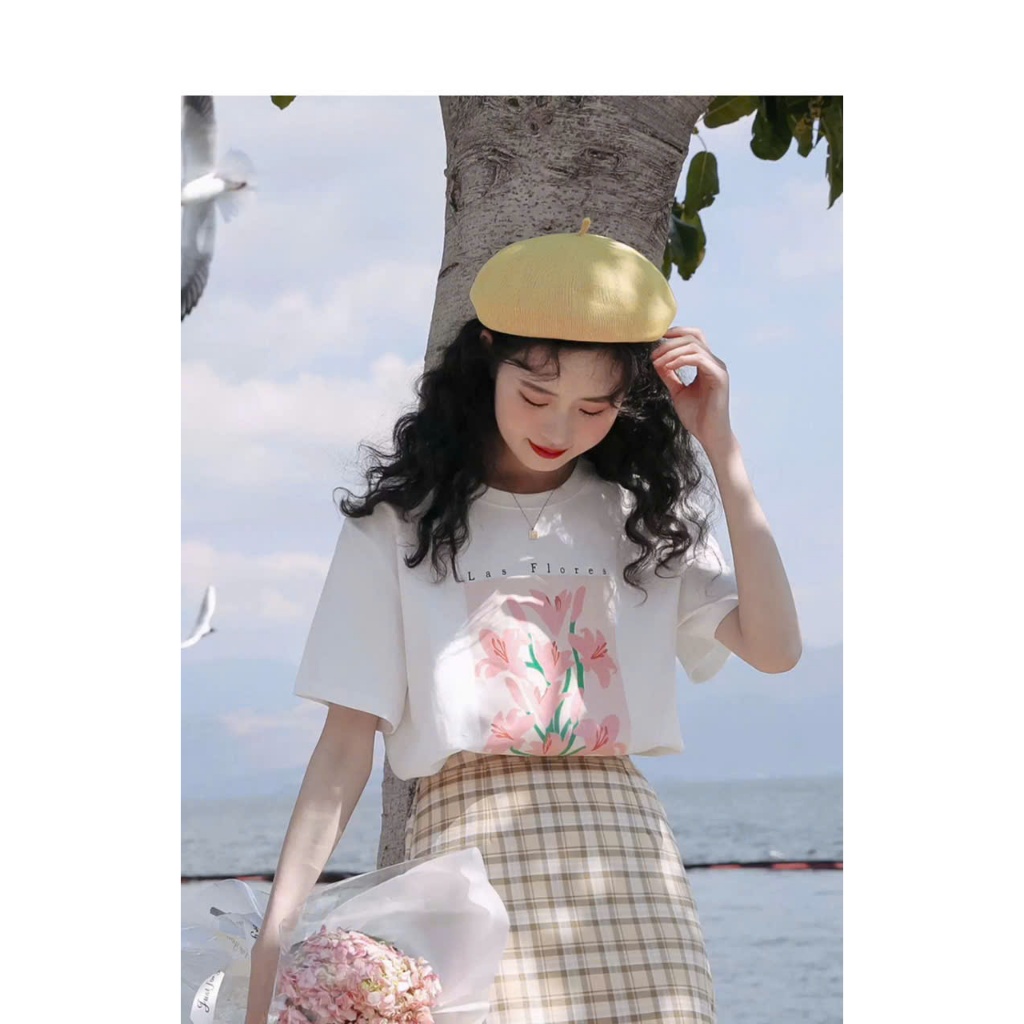 Áo thun Nữ ngắn tay in hình Hoa màu pastel thanh lịch JULY fashion, Áo phông nữ hàn quốc chất Cotton 4 chiều