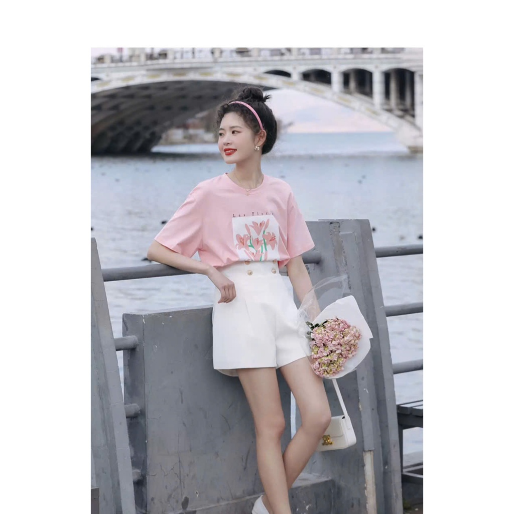 Áo thun Nữ ngắn tay in hình Hoa màu pastel thanh lịch JULY fashion, Áo phông nữ hàn quốc chất Cotton 4 chiều