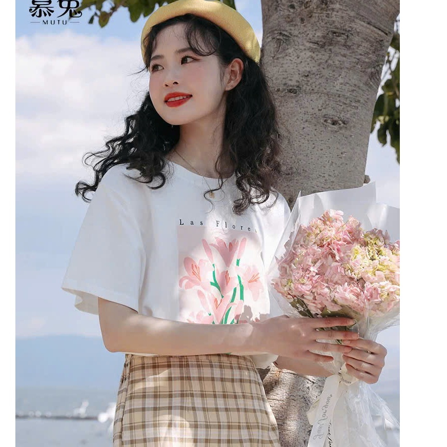 Áo thun Nữ ngắn tay in hình Hoa màu pastel thanh lịch JULY fashion, Áo phông nữ hàn quốc chất Cotton 4 chiều