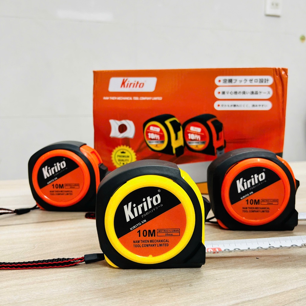 [HỘP 12 CÁI] Thước Cuộn Kirito 5m 7.5m Chính Hãng, Vỏ Cao Su Đúc, Thước Dây Thép Dẻo Độ Bền Cao