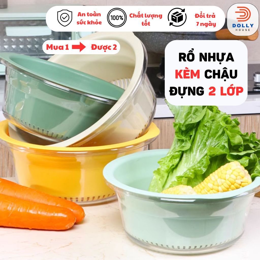 Rổ Nhựa Đựng Rau 2 Lớp Rổ Đựng Rau Thiết Kế Thoát Nước Siêu Tiện Lợi Rổ ...